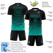 Загрузить изображение в средство просмотра галереи, Custom Black Aqua Gradient Wave Line Sports Sublimation Soccer Uniform Jersey