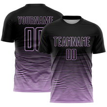 Load image into Gallery viewer, Custom Black Light Purple Gradient Wave Line Sports Sublimation Soccer Uniform Jersey