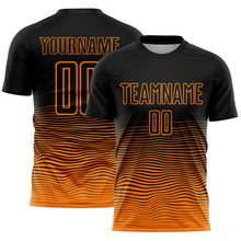 Load image into Gallery viewer, Custom Black Bay Orange Gradient Wave Line Sports Sublimation Soccer Uniform Jersey