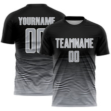 Загрузить изображение в средство просмотра галереи, Custom Black Gray-White Gradient Wave Line Sports Sublimation Soccer Uniform Jersey