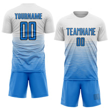 Загрузить изображение в средство просмотра галереи, Custom White Powder Blue-Black Gradient Wave Line Sports Sublimation Soccer Uniform Jersey