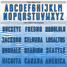 Загрузить изображение в средство просмотра галереи, Custom White Powder Blue-Black Gradient Wave Line Sports Sublimation Soccer Uniform Jersey