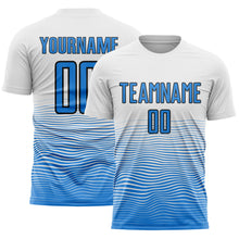 Загрузить изображение в средство просмотра галереи, Custom White Powder Blue-Black Gradient Wave Line Sports Sublimation Soccer Uniform Jersey