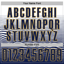 Загрузить изображение в средство просмотра галереи, Custom White Navy-Old Gold Gradient Wave Line Sports Sublimation Soccer Uniform Jersey