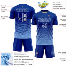 Загрузить изображение в средство просмотра галереи, Custom Royal White-Light Blue Gradient Wave Line Sports Sublimation Soccer Uniform Jersey