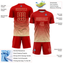Load image into Gallery viewer, Custom Red Cream Gradient Wave Line Sports Sublimation Soccer Uniform Jersey