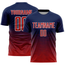 Загрузить изображение в средство просмотра галереи, Custom Navy Red-White Gradient Wave Line Sports Sublimation Soccer Uniform Jersey