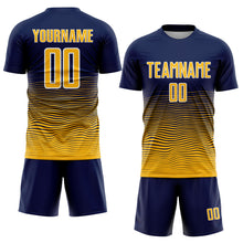 Load image into Gallery viewer, Custom Navy Gold-White Gradient Wave Line Sports Sublimation Soccer Uniform Jersey
