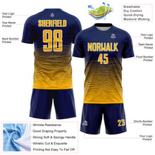 Load image into Gallery viewer, Custom Navy Gold-White Gradient Wave Line Sports Sublimation Soccer Uniform Jersey