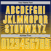 Load image into Gallery viewer, Custom Navy Gold-White Gradient Wave Line Sports Sublimation Soccer Uniform Jersey