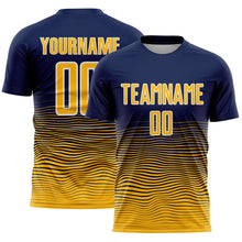 Load image into Gallery viewer, Custom Navy Gold-White Gradient Wave Line Sports Sublimation Soccer Uniform Jersey