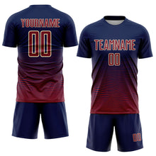 Загрузить изображение в средство просмотра галереи, Custom Navy Crimson-Cream Gradient Wave Line Sports Sublimation Soccer Uniform Jersey