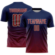 Загрузить изображение в средство просмотра галереи, Custom Navy Crimson-Cream Gradient Wave Line Sports Sublimation Soccer Uniform Jersey