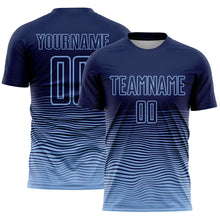 Load image into Gallery viewer, Custom Navy Light Blue Gradient Wave Line Sports Sublimation Soccer Uniform Jersey