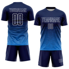 Load image into Gallery viewer, Custom Navy White-Powder Blue Gradient Wave Line Sports Sublimation Soccer Uniform Jersey