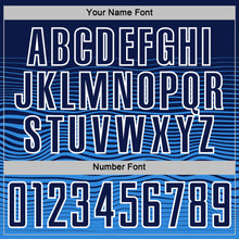 Load image into Gallery viewer, Custom Navy White-Powder Blue Gradient Wave Line Sports Sublimation Soccer Uniform Jersey