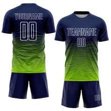Load image into Gallery viewer, Custom Navy White-Neon Green Gradient Wave Line Sports Sublimation Soccer Uniform Jersey