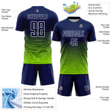 Load image into Gallery viewer, Custom Navy White-Neon Green Gradient Wave Line Sports Sublimation Soccer Uniform Jersey