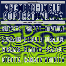 Load image into Gallery viewer, Custom Navy White-Neon Green Gradient Wave Line Sports Sublimation Soccer Uniform Jersey