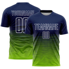 Load image into Gallery viewer, Custom Navy White-Neon Green Gradient Wave Line Sports Sublimation Soccer Uniform Jersey