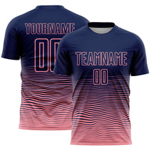 Загрузить изображение в средство просмотра галереи, Custom Navy Medium Pink Gradient Wave Line Sports Sublimation Soccer Uniform Jersey
