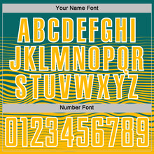 Загрузить изображение в средство просмотра галереи, Custom Teal Gold-White Gradient Wave Line Sports Sublimation Soccer Uniform Jersey