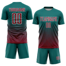 Загрузить изображение в средство просмотра галереи, Custom Teal Crimson-White Gradient Wave Line Sports Sublimation Soccer Uniform Jersey
