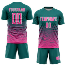 Load image into Gallery viewer, Custom Teal Pink-White Gradient Wave Line Sports Sublimation Soccer Uniform Jersey
