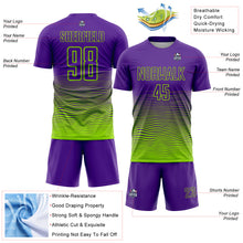 Загрузить изображение в средство просмотра галереи, Custom Purple Neon Green Gradient Wave Line Sports Sublimation Soccer Uniform Jersey