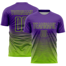 Загрузить изображение в средство просмотра галереи, Custom Purple Neon Green Gradient Wave Line Sports Sublimation Soccer Uniform Jersey