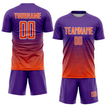 Load image into Gallery viewer, Custom Purple Orange-White Gradient Wave Line Sports Sublimation Soccer Uniform Jersey