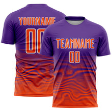 Load image into Gallery viewer, Custom Purple Orange-White Gradient Wave Line Sports Sublimation Soccer Uniform Jersey