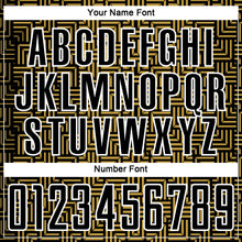 Load image into Gallery viewer, Custom Black Old Gold-White Geometric Maze Interlocking Square Sports Sublimation Soccer Uniform Jersey