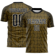 Load image into Gallery viewer, Custom Black Old Gold-White Geometric Maze Interlocking Square Sports Sublimation Soccer Uniform Jersey