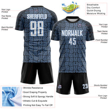 Load image into Gallery viewer, Custom Black White-Light Blue Geometric Maze Interlocking Square Sports Sublimation Soccer Uniform Jersey