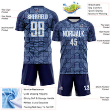 Загрузить изображение в средство просмотра галереи, Custom Navy White-Light Blue Geometric Maze Interlocking Square Sports Sublimation Soccer Uniform Jersey