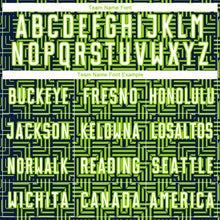 Load image into Gallery viewer, Custom Navy White-Neon Green Geometric Maze Interlocking Square Sports Sublimation Soccer Uniform Jersey