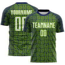 Load image into Gallery viewer, Custom Navy White-Neon Green Geometric Maze Interlocking Square Sports Sublimation Soccer Uniform Jersey