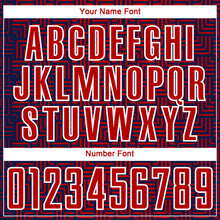 Загрузить изображение в средство просмотра галереи, Custom Navy Red-White Geometric Maze Interlocking Square Sports Sublimation Soccer Uniform Jersey