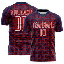 Загрузить изображение в средство просмотра галереи, Custom Navy Red-White Geometric Maze Interlocking Square Sports Sublimation Soccer Uniform Jersey
