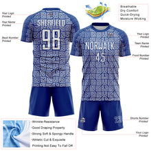 Charger l'image dans la galerie, Custom Royal White Geometric Maze Interlocking Square Sports Sublimation Soccer Uniform Jersey