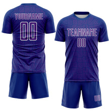 Загрузить изображение в средство просмотра галереи, Custom Royal Purple-White Geometric Maze Interlocking Square Sports Sublimation Soccer Uniform Jersey