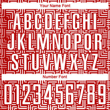 Laden Sie das Bild in den Galerie-Viewer, Custom Red White Geometric Maze Interlocking Square Sports Sublimation Soccer Uniform Jersey