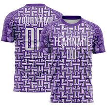 Load image into Gallery viewer, Custom Purple White Geometric Maze Interlocking Square Sports Sublimation Soccer Uniform Jersey
