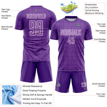 Загрузить изображение в средство просмотра галереи, Custom Purple Medium Purple-White Geometric Maze Interlocking Square Sports Sublimation Soccer Uniform Jersey