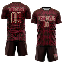 Load image into Gallery viewer, Custom Brown Crimson-Cream Geometric Maze Interlocking Square Sports Sublimation Soccer Uniform Jersey