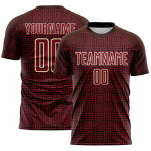 Load image into Gallery viewer, Custom Brown Crimson-Cream Geometric Maze Interlocking Square Sports Sublimation Soccer Uniform Jersey