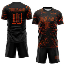 Load image into Gallery viewer, Custom Black Orange Lightning Electric Veins Sublimation Soccer Uniform Jersey