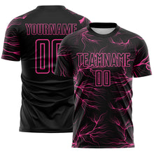 Load image into Gallery viewer, Custom Black Pink Lightning Electric Veins Sublimation Soccer Uniform Jersey
