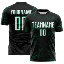 Charger l'image dans la galerie, Custom Black White-Kelly Green Lightning Electric Veins Sublimation Soccer Uniform Jersey